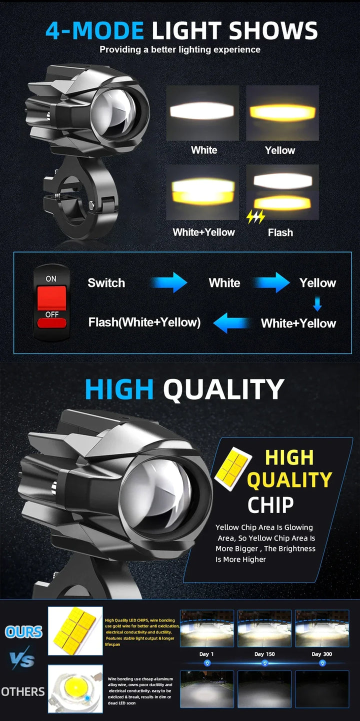 HAOLIDE LED Motorcycle Headlight 6000K – Auxiliary Fog Spot Light 3500K Strobe Off-Road Motorbike 2026
