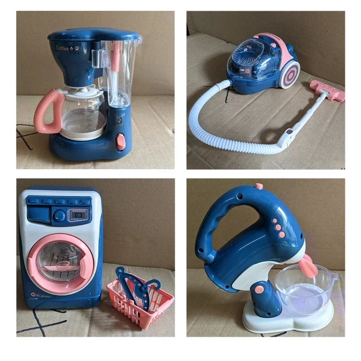 Pretend Kitchen Playset - Electric Vacuum, Juicer, Washing Machine &amp; Water Sweeper Toys for Kids