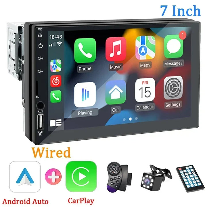 Car Stereo 7-Inch 1 Din CarPlay Android Auto MP5 Head Unit With USB Bluetooth Rear View Camera Fall 2025 Gift