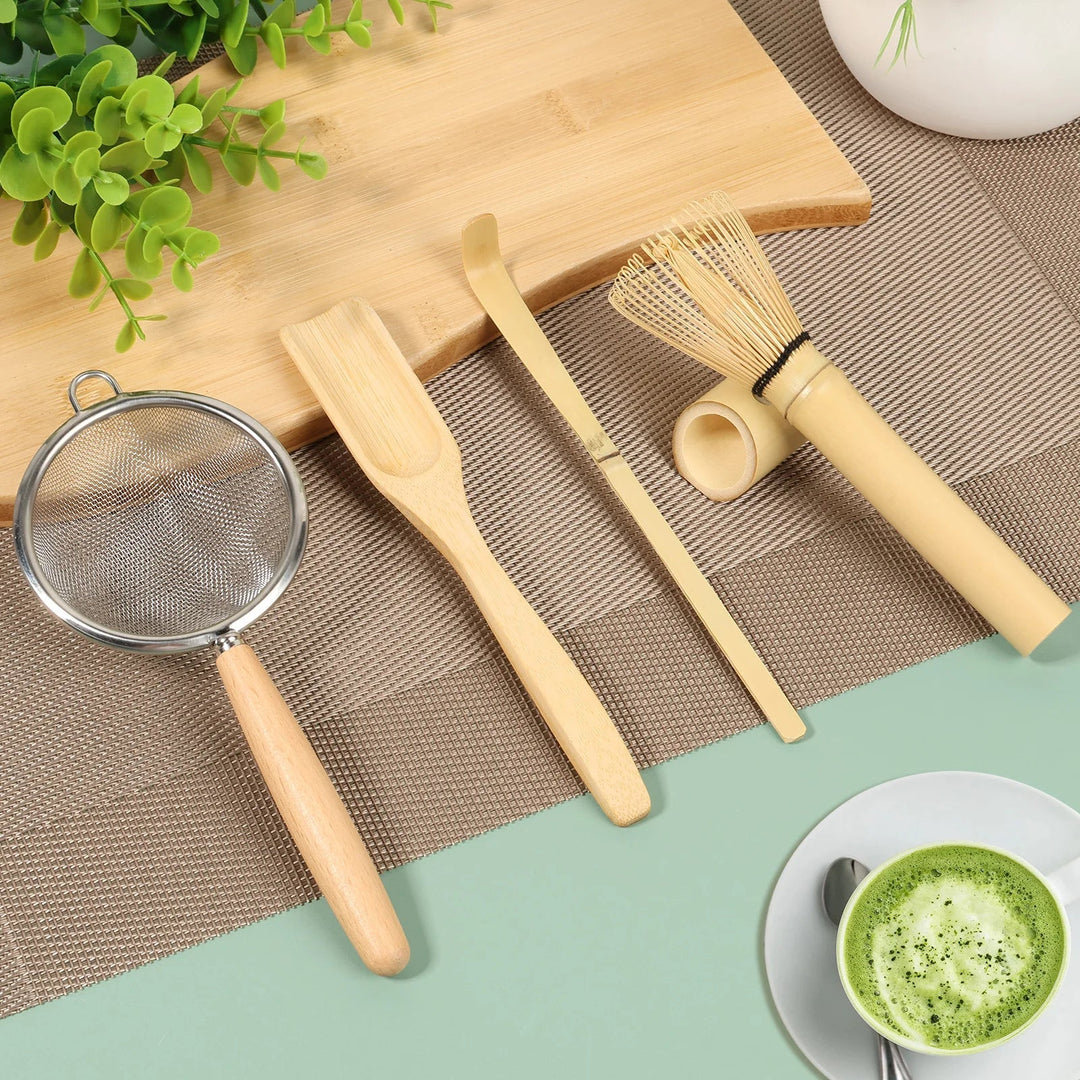Bamboo Matcha Whisk Set With Holder Scoop Sifter Starter