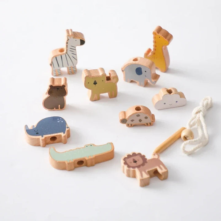 Wooden Stacking Toy Set for Babies and Toddlers, Montessori Animal Threading Toy, Educational Fine Motor Skills Development