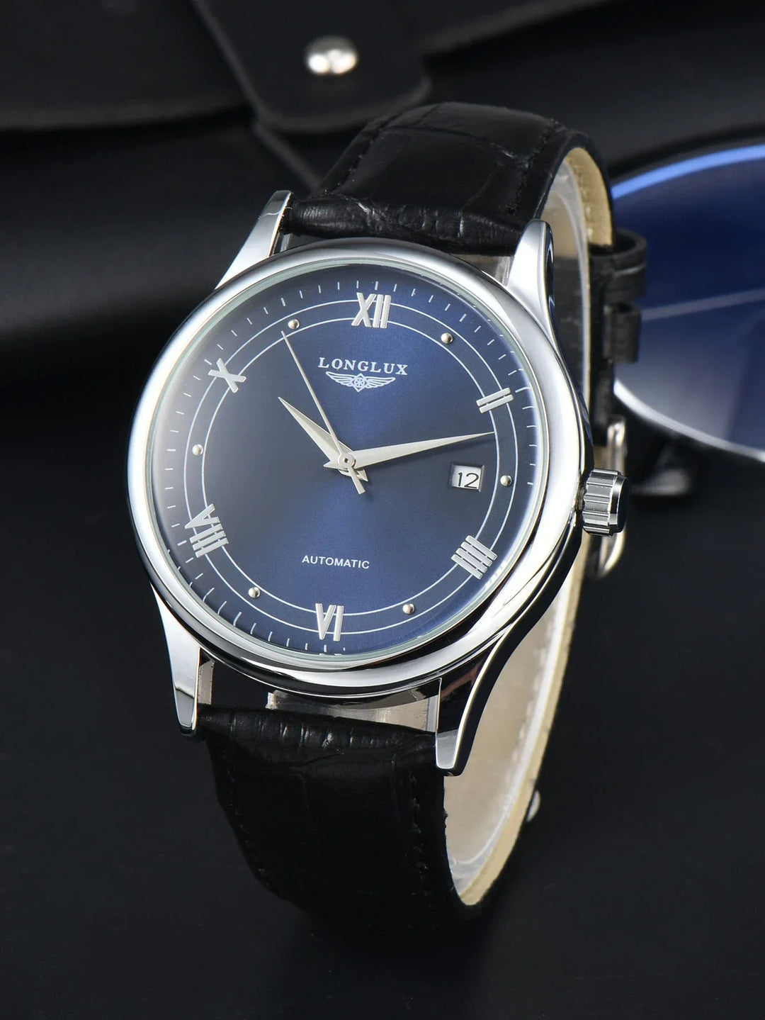 Automatic Watch Leather Strap Mechanical Date Waterproof