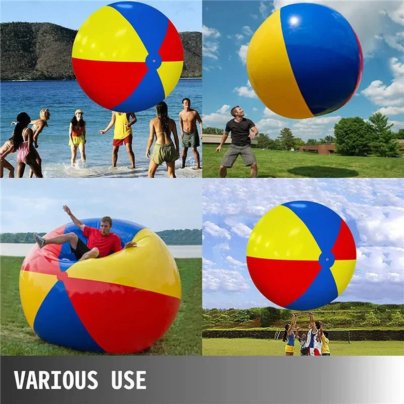 Giant Inflatable Beach Ball, Durable PVC Sports Ball for Outdoor Water Games, 100cm &amp; 200cm, Bright colours