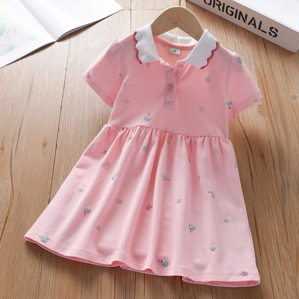 Lightweight girls’ dress - polo collar, knee-length, cotton-elastane, for summer wear