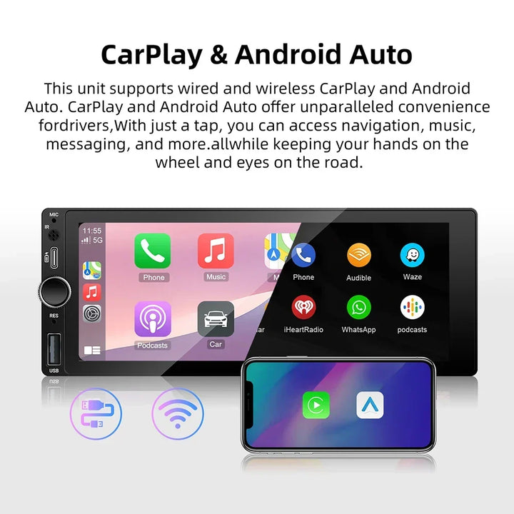 Car Stereo 6.86 Inch Touchscreen Universal MP5 Head Unit Fall 2025 Wireless CarPlay Android Auto
