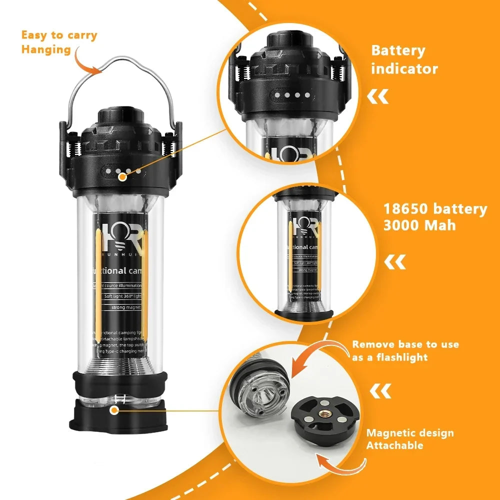 3000mAH Waterproof Camping Lantern - Retro Tent Lighting, Outdoor Atmosphere Decor