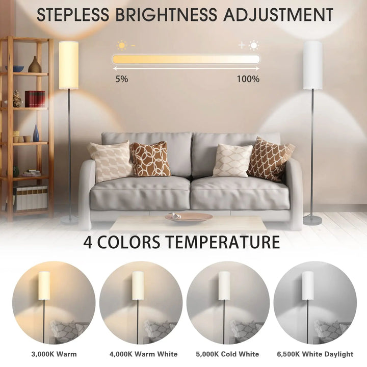 Japandi  Modern Floor Lamp With Fabric Shade Stepless Dimming