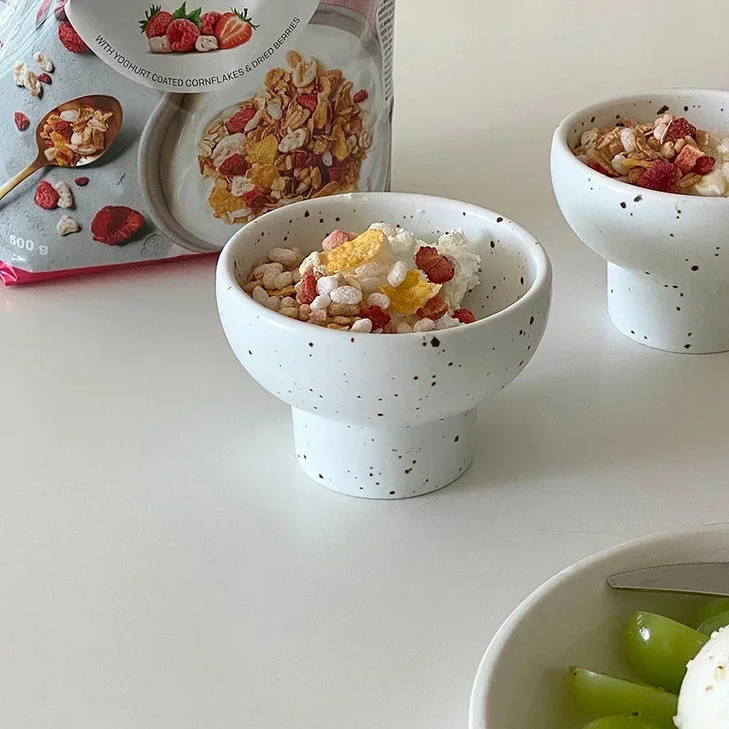 Ceramic Bowl 4 Inch Speckled White Retro Microwave Safe