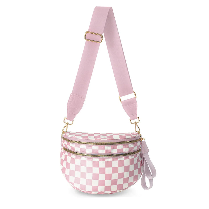Versatile unisex crossbody bum bag – checkered nylon, box shape, travel and daily use
