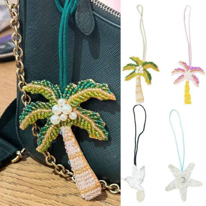 Coconut Tree Sequin Patch Keyring Bag Pendant Handmade