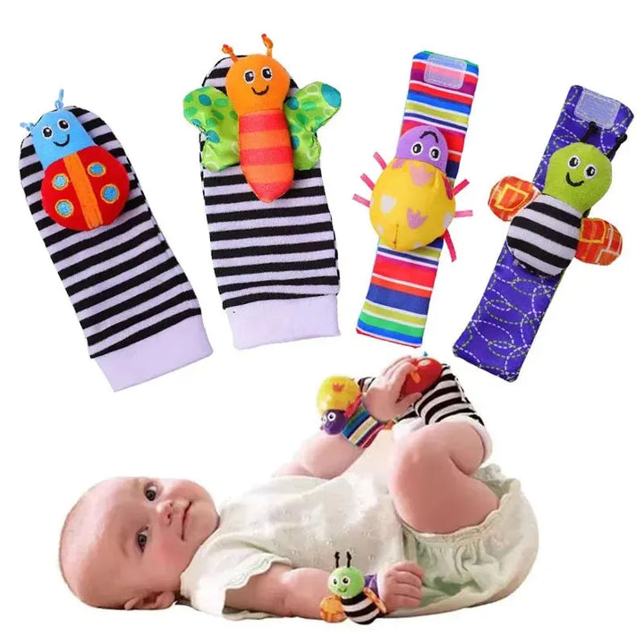 4-Piece Baby Rattle Toy Set with Animal Socks and Wrist Straps for Infants 0-12 Months - Perfect Gifts for 1 Year Old