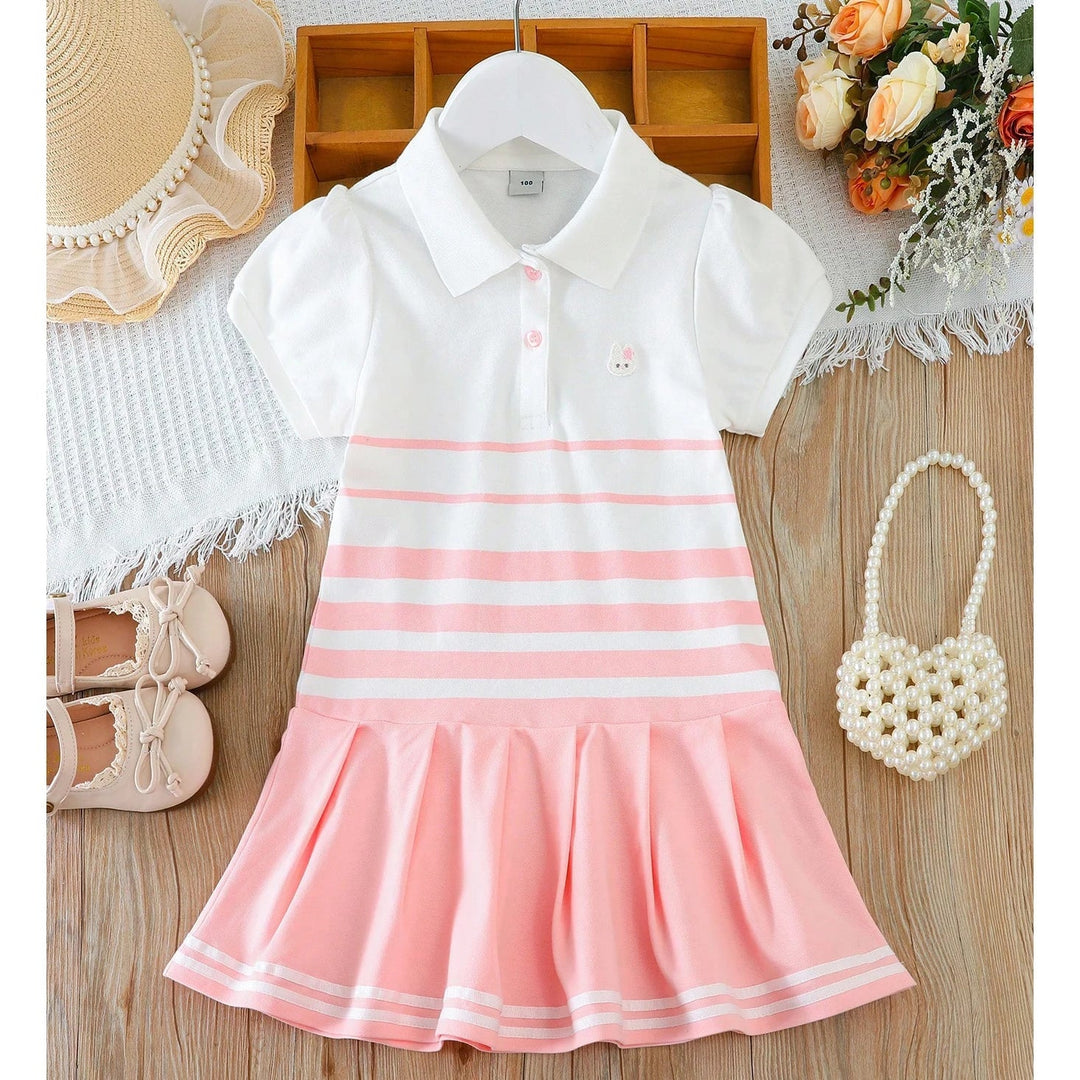 Lightweight girls’ dress - polo collar, knee-length, cotton-elastane, for summer wear