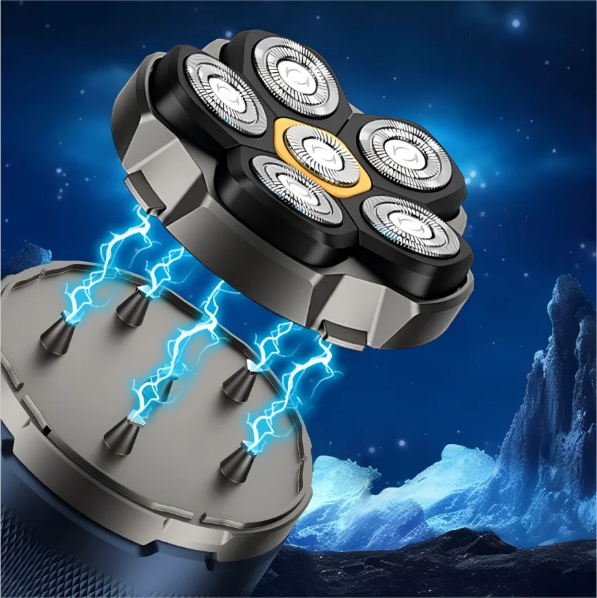6D Electric Head Shaver for Men - Waterproof Magnetic Rotary Razor with LED Bald Head Hair Trimmer