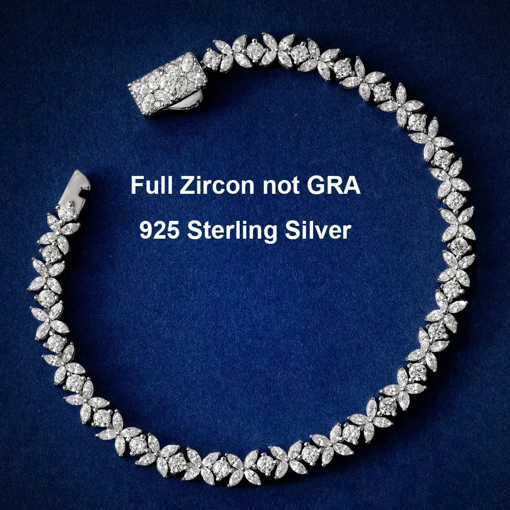 Moissanite Tennis Bracelet Sterling Silver Bridal Floral