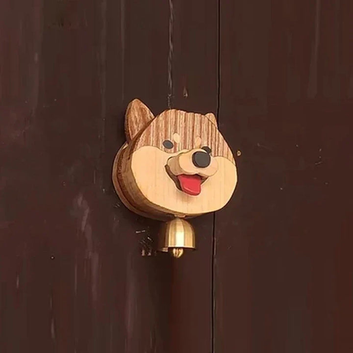 Wooden Shiba Inu Wind Chime Doorbell - Magnetic Shopkeepers Bell for Door Opening