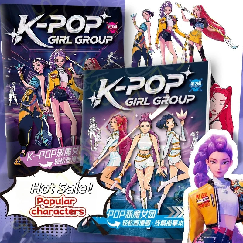 colouring Book Kpop Demon Hunters Anime Sketches Rumi Mira Zoey Cute Line Drawings Back to School 2025 Gift