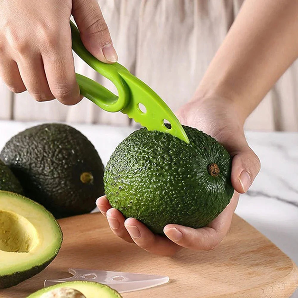 3 in 1 Avocado Slicer - Plastic Kitchen Tool, Easy Fruit Peeler and Pulp Separator