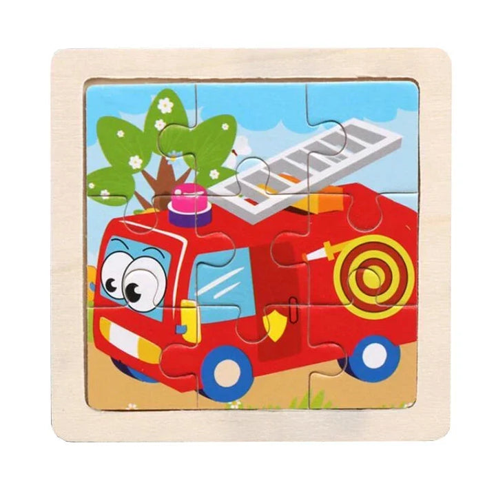 Kids Wooden Jigsaw Puzzle - Montessori Cartoon Animal Vehicle Educational Toy for Children