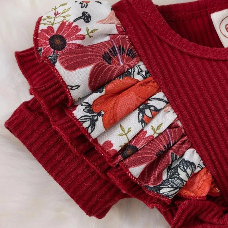 Soft baby girl dress - floral print, bowknot accents, cotton-elastane, summer wear