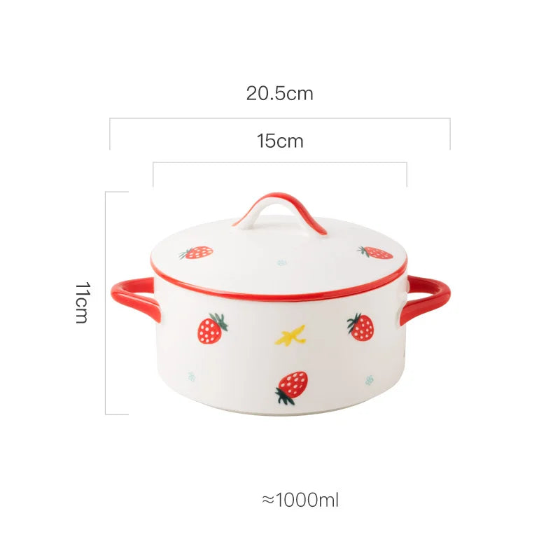 Ceramic 1000ml Covered Noodle Bowl Microwave Safe With Lid