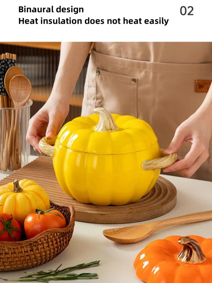 Pumpkin Soup Pot 1.4L Ceramic Bowl With Lid Halloween