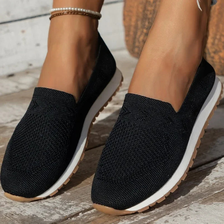 Solid color Casual Flats Slip-On Mesh Breathable Round Toe Shoes Women&