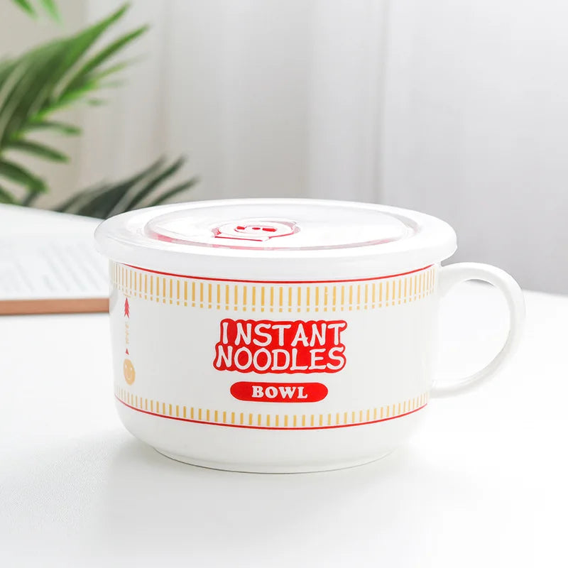 Instant Noodle Bowl Ceramic With Handle And Lid Large