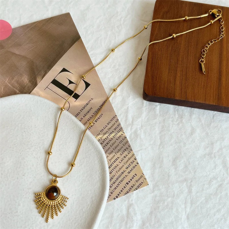 Layered Gold Tone Necklace Set With Resin Stone Pendants Boho Statement jewelry Gift Idea Fall 2026