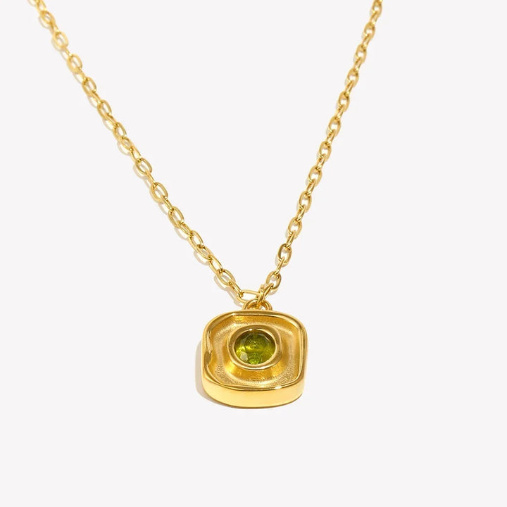Necklace Green Zircon - Stainless Steel Paperclip Chain, 18K Gold Plated, Hypoallergenic Waterproof jewelry Fall 2026 Gift