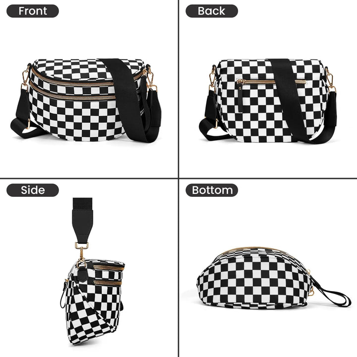 Versatile unisex crossbody bum bag – checkered nylon, box shape, travel and daily use