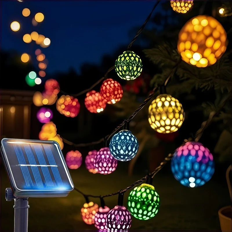 Solar String Lights Moroccan Ball LED Outdoor Waterproof 8 Modes Garden Party Christmas Decor 2026