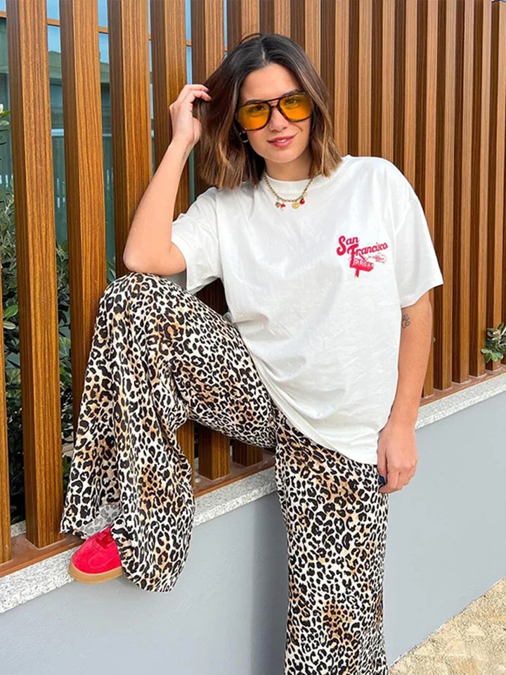 Wide Leg Leopard Print Pants for Women, High Waist Comfortable Pants for Casual and Chic Occasions