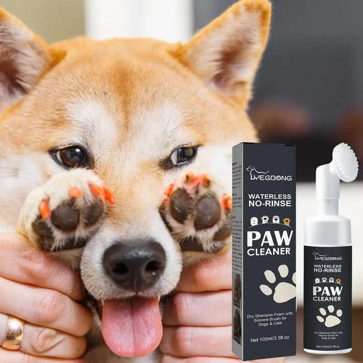 Rinse-Free Pet Foot Cleaner Foam with Silicone Brush - Gentle Paw Care for Dogs &amp; Cats