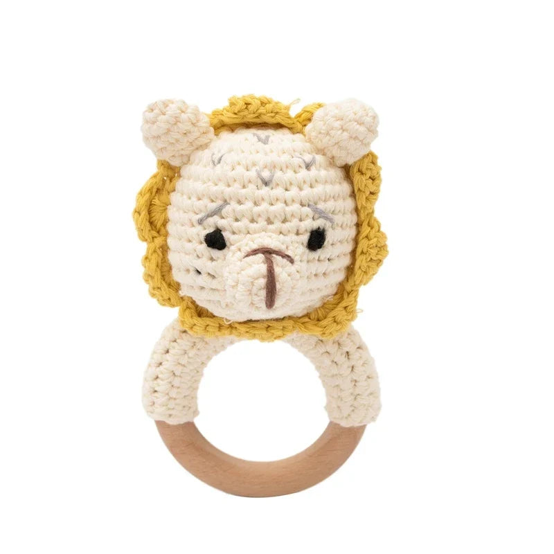 Crochet Bear Teether Rattle Ring Newborn Sensory Toys