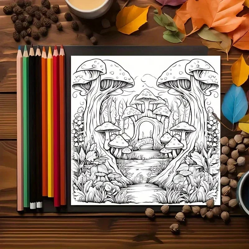 colouring Book 22 Page Psychedelic Forest Stress Relief Activity Gift Fall 2025 Trend