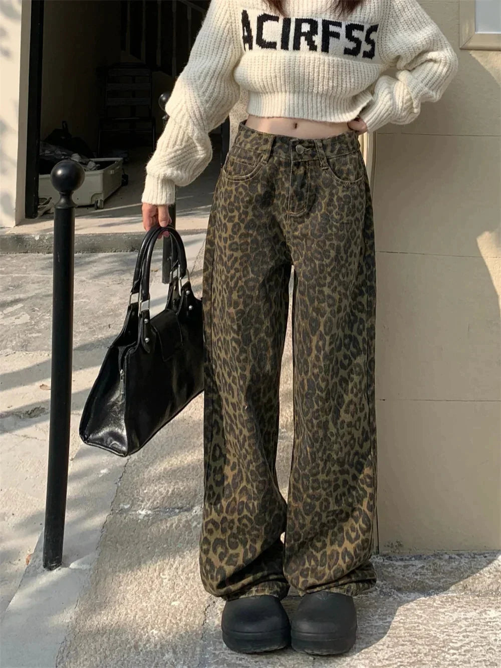 High-Waisted Leopard Print Wide Leg Jeans for Women, Trendy Fit in S-XXL Sizes