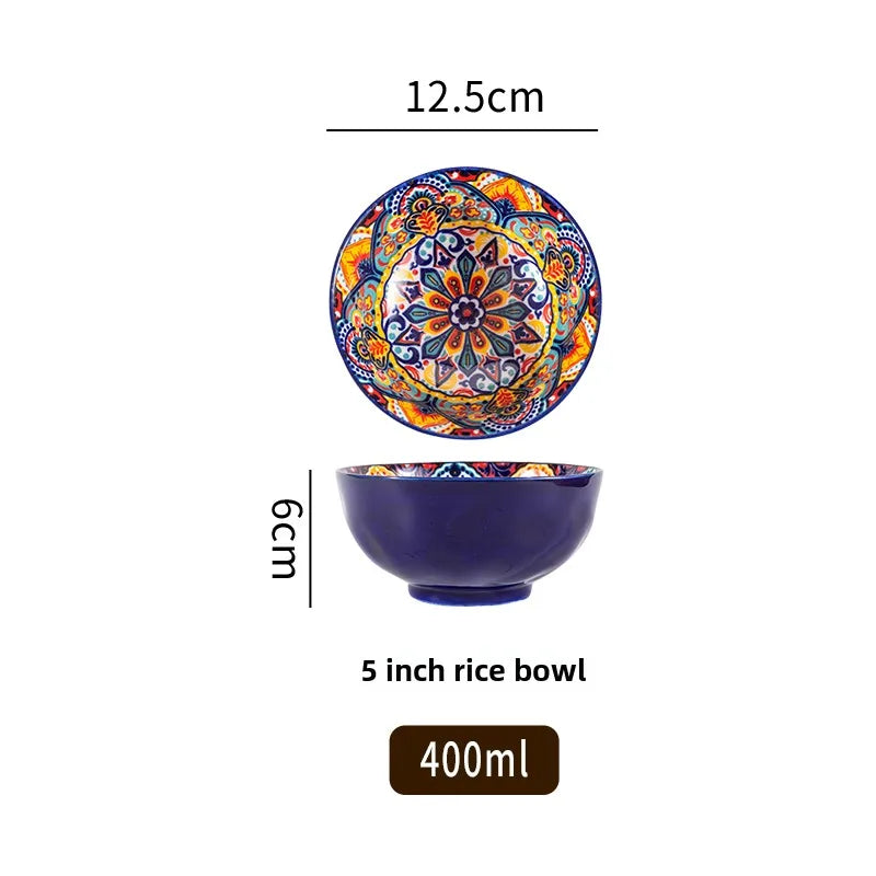 Bohemian Ceramic Rice Bowl Retro Noodle Bowl Kitchen Gift