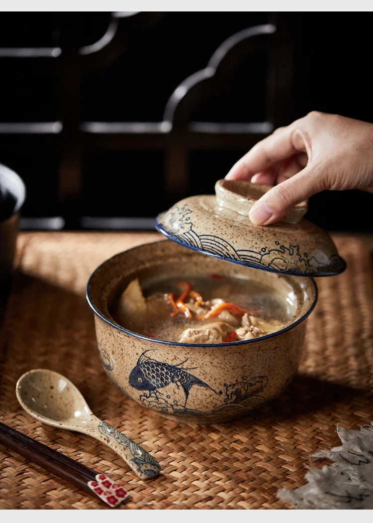 Ramen Bowl Large Ceramic With Lid Retro Fall 2025 Tableware