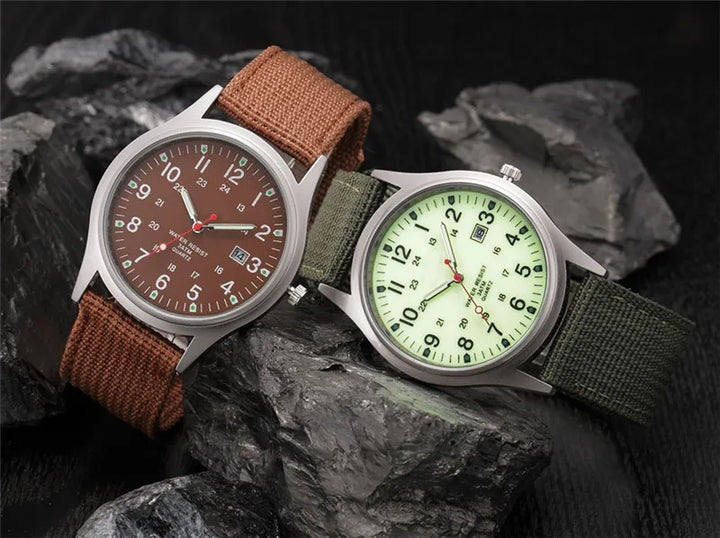 Quartz Field Watch Nylon Strap Military Style Date Luminous