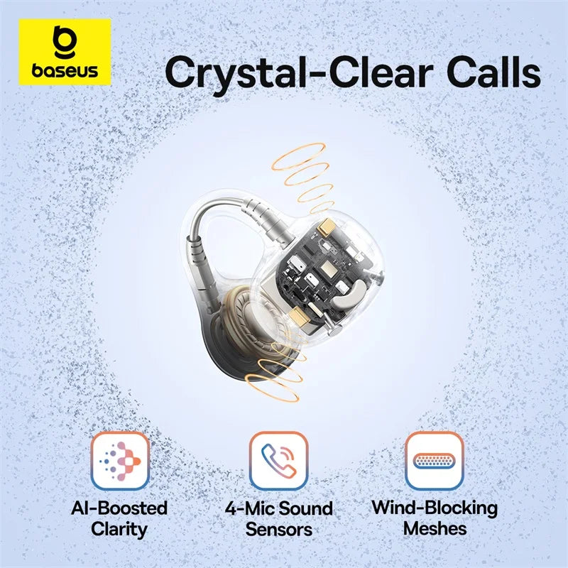 Baseus BC1 Open-Ear Clip Earbuds Bluetooth 6.0 – 4-Mic Noise Cancellation Super Bass IP55 Sports 2026