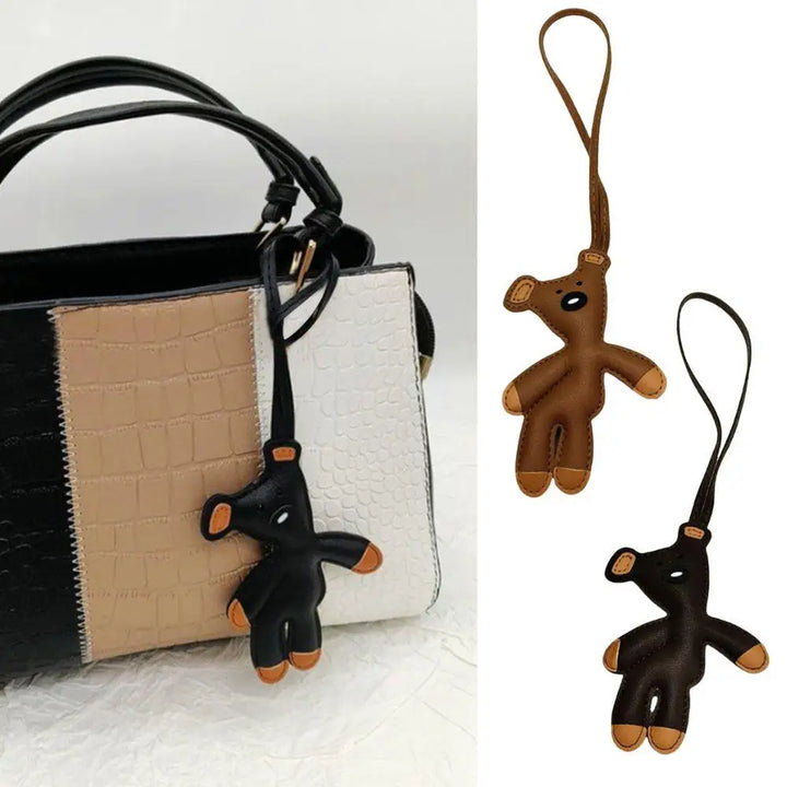Bear Keychain PU Leather Mini Bag Charm Cute Gift Accessory