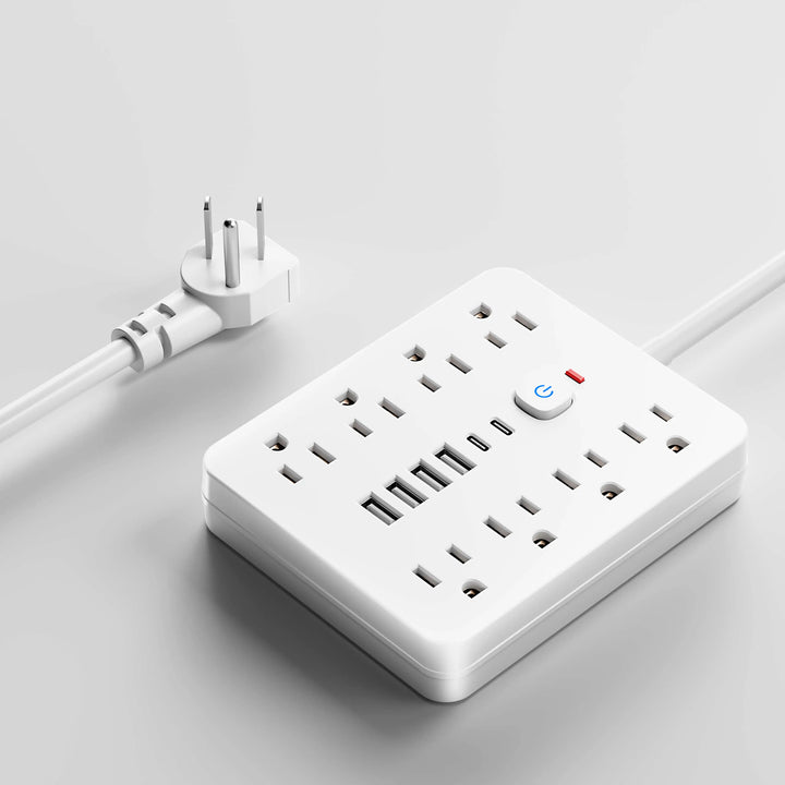 14-in-1 Power Outlet Surge Protector, 8 AC &amp; 4 USB, Extension Cord for Desktop Charging