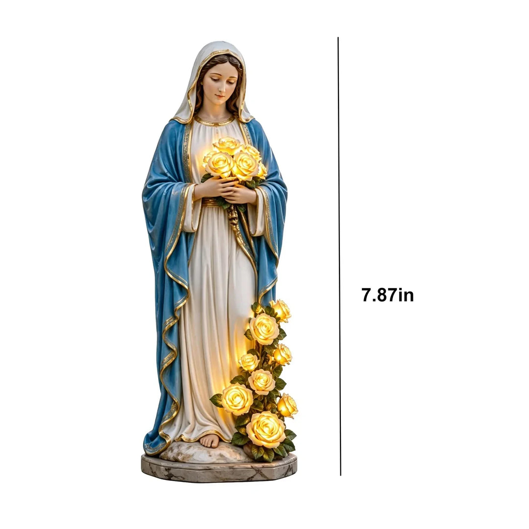 Virgin Mary Statue 7.87 Inch Outdoor Resin Garden Decor With Lighting Roses Religious Figurine Mother&