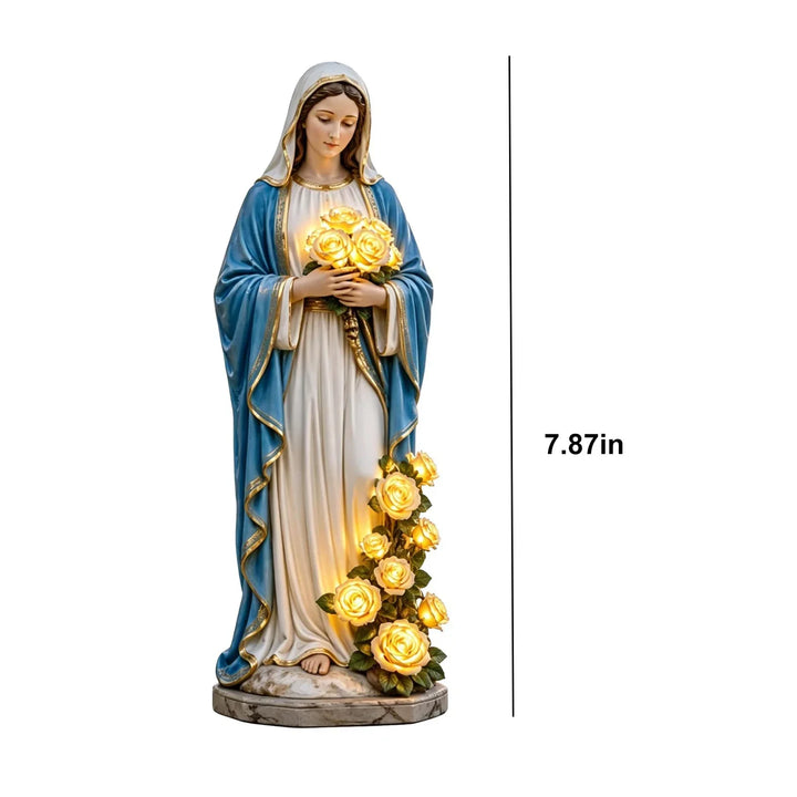 Virgin Mary Statue 7.87 Inch Outdoor Resin Garden Decor With Lighting Roses Religious Figurine Mother&
