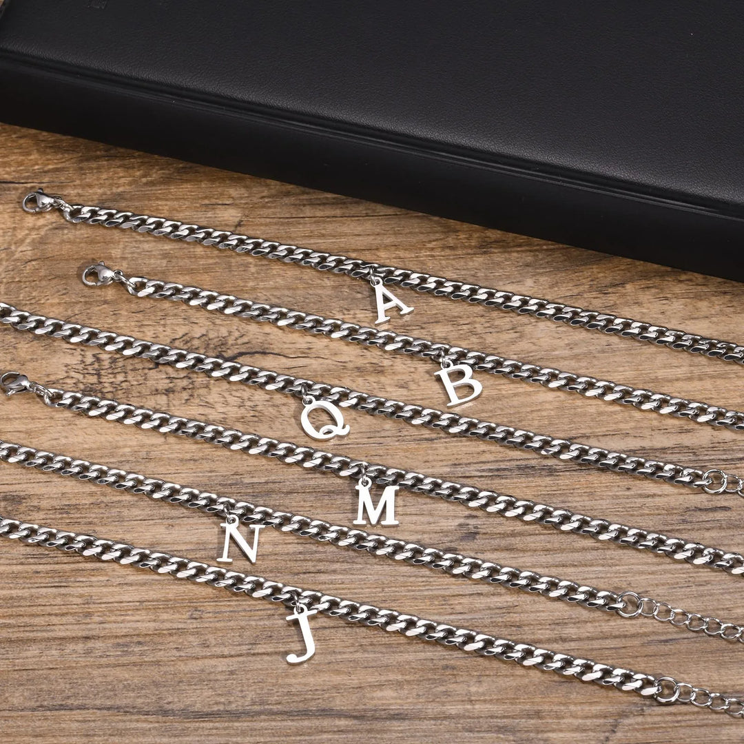 Initials Cuban Link Bracelet Stainless Steel Adjustable