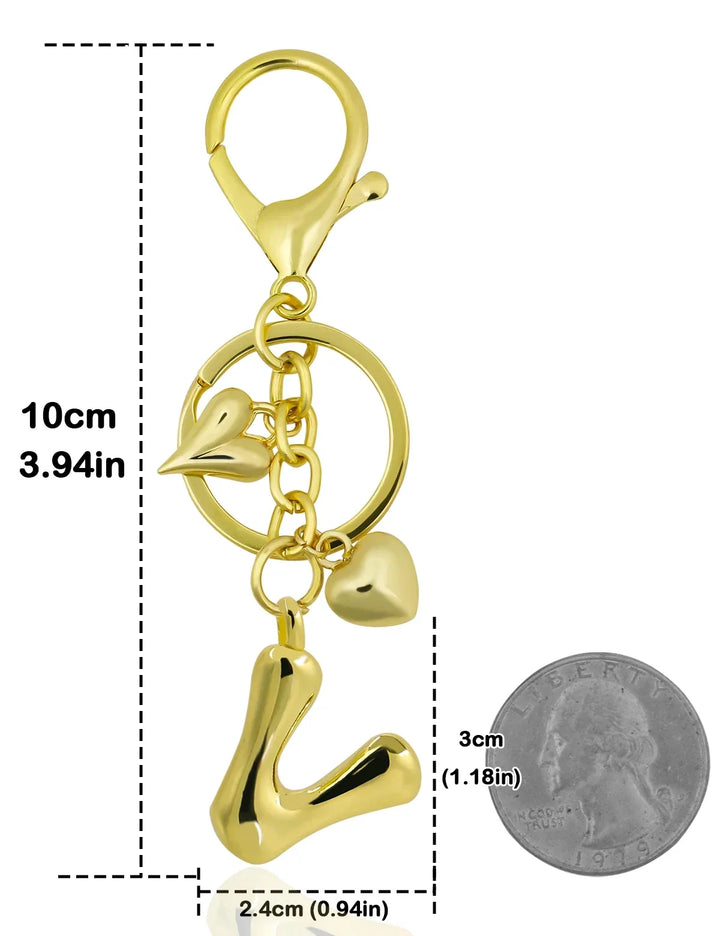 Personalized Keychain Gold Bubble Letter Bag Charm Gift