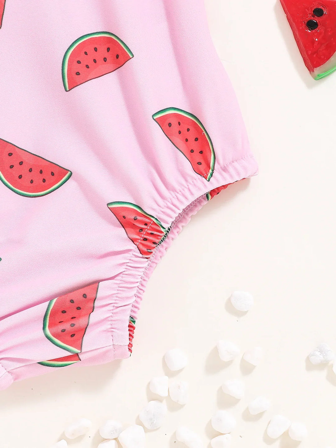 Soft Durable Baby Girls’ Swimsuit – Halter-Neck Watermelon-Print, Polyester, For Summer Beach Days