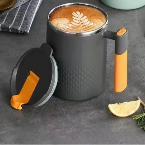 450ml Portable Stainless Steel Coffee Mug with Handle and Cover Leak-proof Design for Hot or Cold Drinks