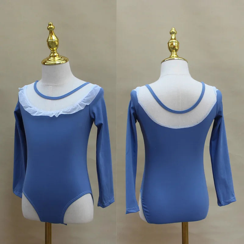 Lightweight girls ballet leotard set - puff-sleeve top, tulle tutu skirt, polyester, for dance class