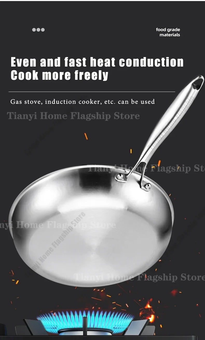 Titanium-Coated Stainless Steel Non-Stick Wok Pan – Gas and Induction Compatible Kitchen Cookware